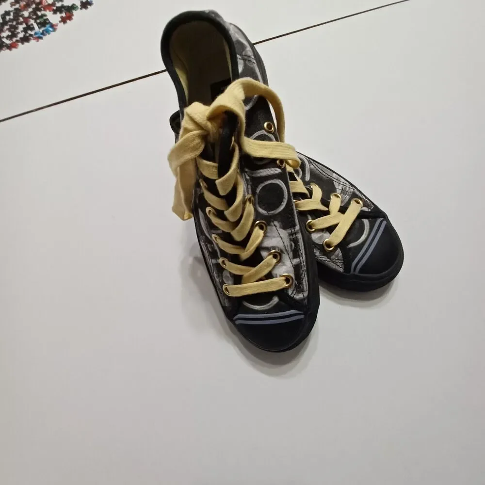 Keds Shoes Mens 5.5 Custom Print Black White Lace Up Non Slip Yellow‎ Lace Shoe